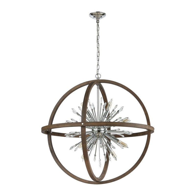 Atlas Lighting Morning Star 19in 6-Light Chandelier | Transitional Aged Wood and Chrome Metal | Dining Room & Entryway | Model CL11263-NA