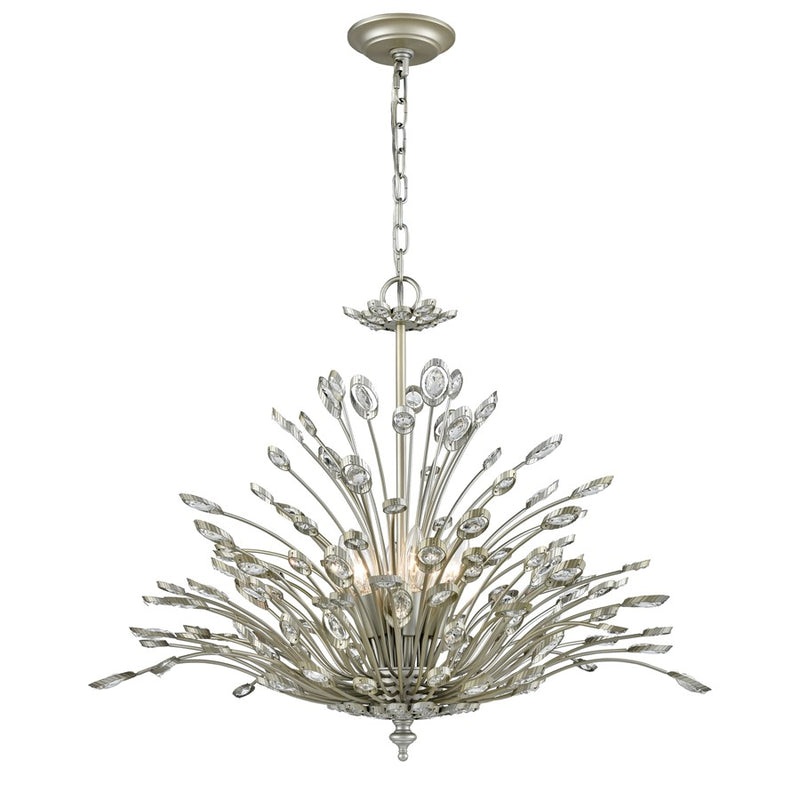 Atlas Lighting Mullica 28in 6-Light Chandelier | Traditional Aged Silver Metal and Crystal | Dining Room & Living Room | Model CL11264-SV