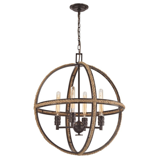 Atlas Lighting Natural Rope 24'' Wide 4Lt Chandelier, Bronze