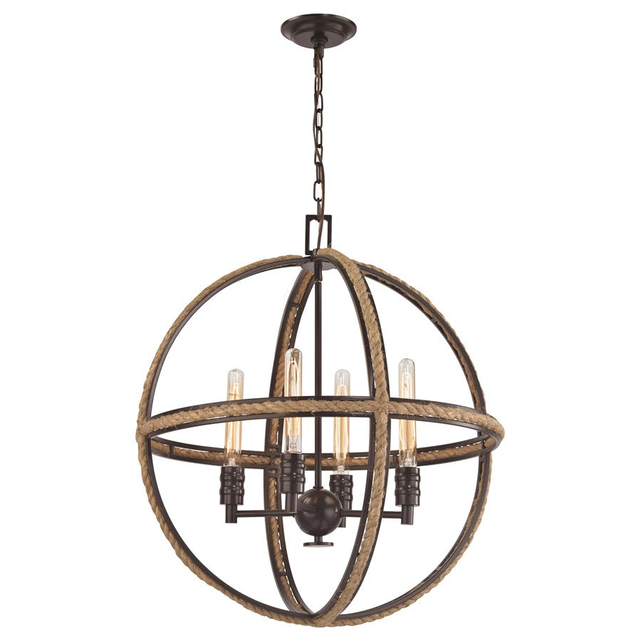 Atlas Lighting Natural Rope 24'' Wide 4Lt Chandelier, Bronze