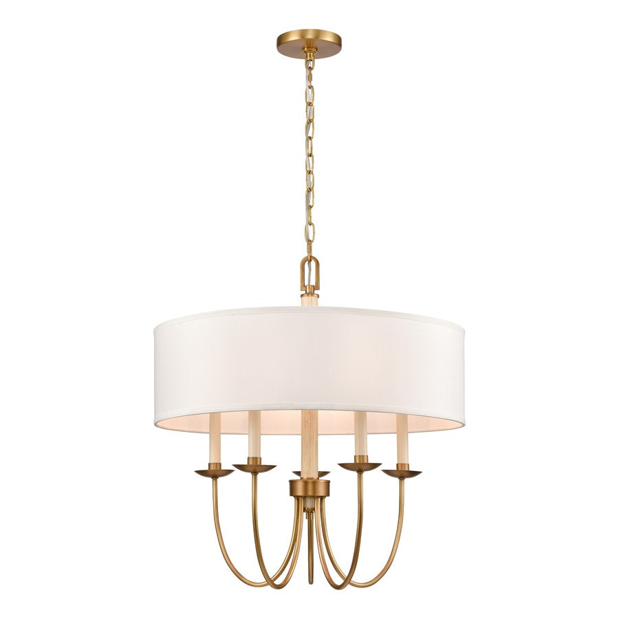Atlas Lighting Neville 23''W 5Lt Chandelier, Natural Brass/White