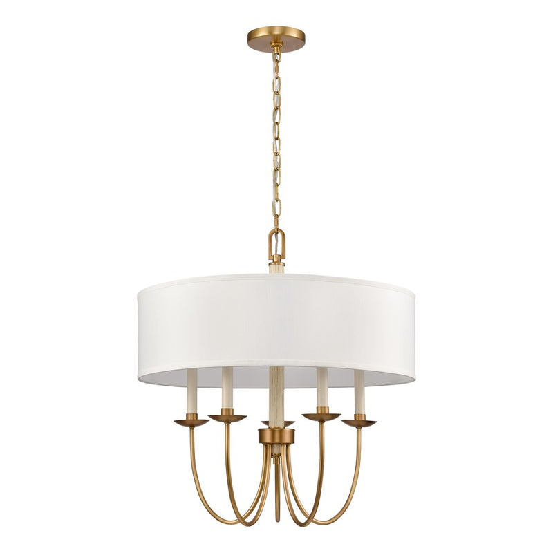 Atlas Lighting Neville 23''W 5Lt Chandelier, Natural Brass/White