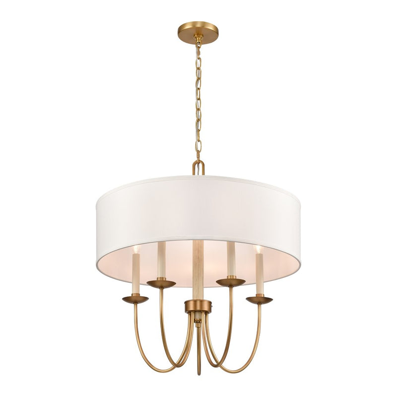 Atlas Lighting Neville 23''W 5Lt Chandelier, Natural Brass/White