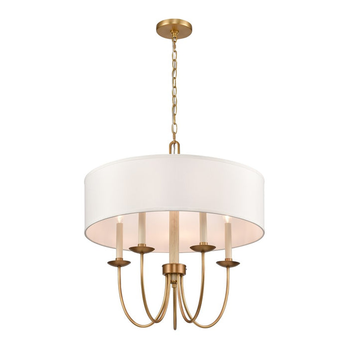 Atlas Lighting Neville 23''W 5Lt Chandelier, Natural Brass/White