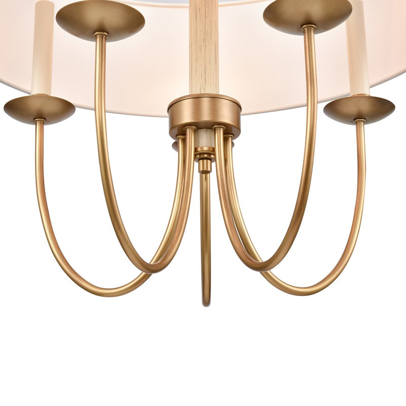 Atlas Lighting Neville 23in 5-Light Chandelier | Transitional Natural Brass and White Fabric Drum Shade | Dining Room & Living | Model CL11268-BS