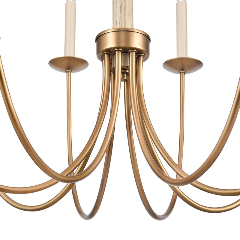 Atlas Lighting Neville 28in 8-Light Chandelier | Transitional Natural Brass and Bleached White Wood | Dining Room & Living Room | Model CL11269-BS