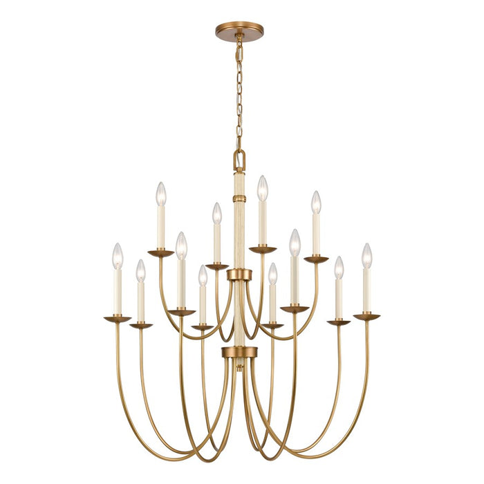 Atlas Lighting Neville 34'' Wide 12Lt Chandelier, Natural Brass