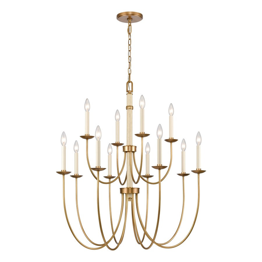 Atlas Lighting Neville 34'' Wide 12Lt Chandelier, Natural Brass