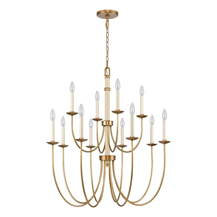 Atlas Lighting Neville 34'' Wide 12Lt Chandelier, Natural Brass