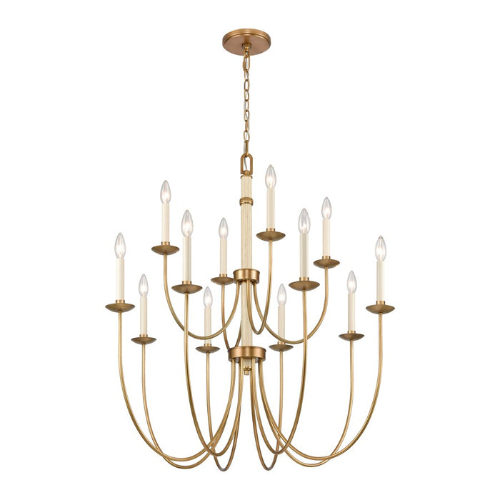 Atlas Lighting Neville 34'' Wide 12Lt Chandelier, Natural Brass
