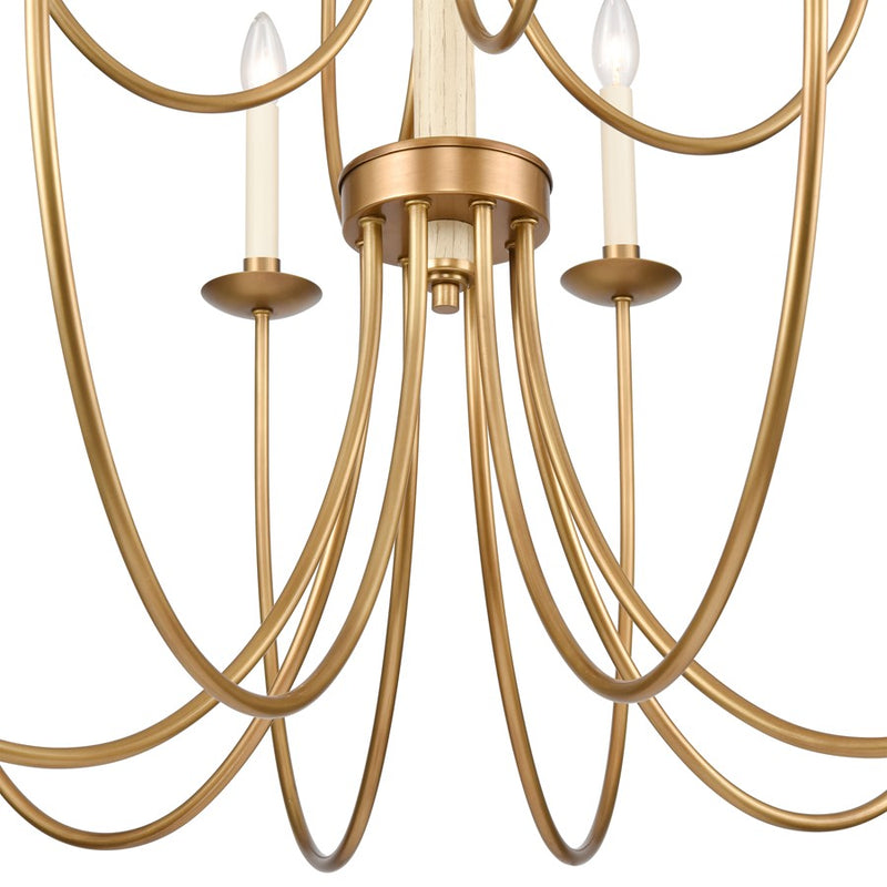 Atlas Lighting Neville 34in 12-Light Chandelier | Transitional Natural Brass and Bleached White Wood | Dining Room & Living Room | Model CL11270-BS