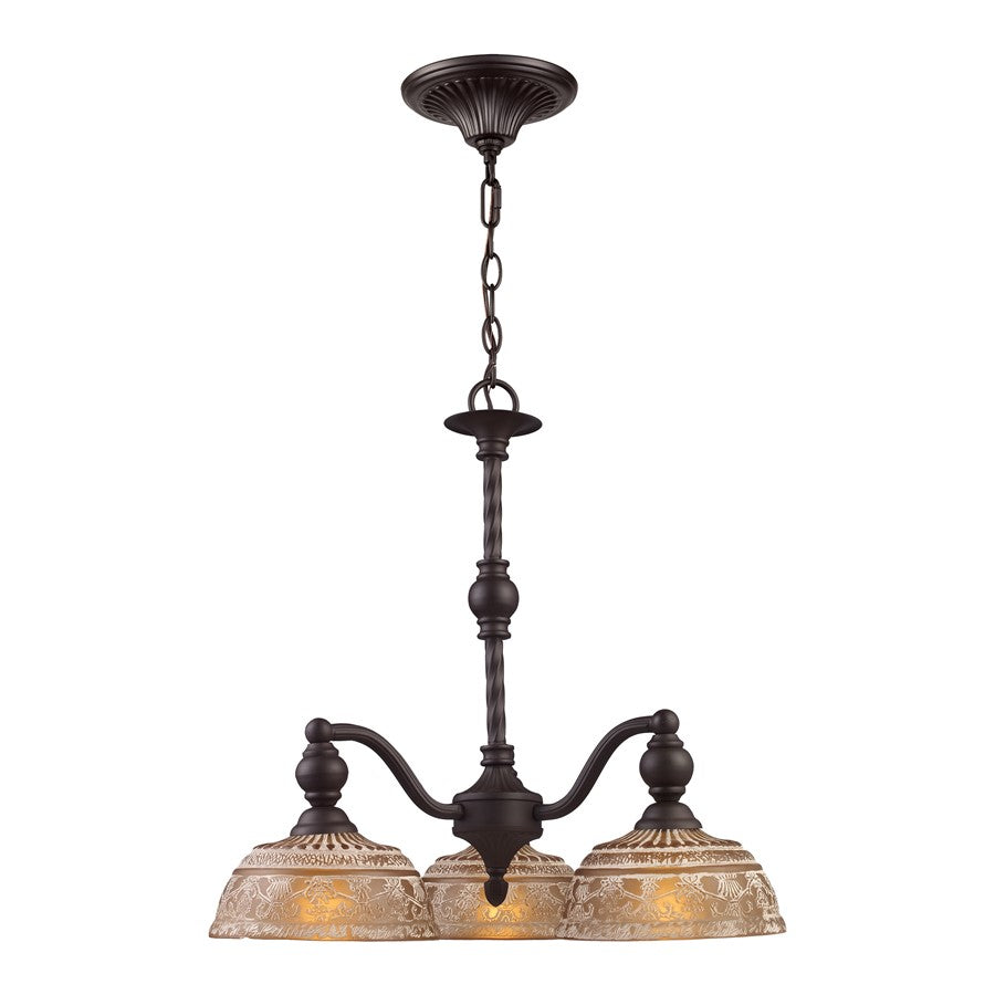 Atlas Lighting Norwich 21'' Wide 3Lt Chandelier, Oiled Bronze/Amber