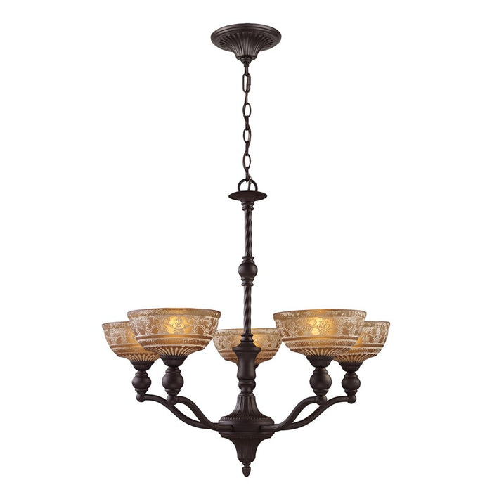 Atlas Lighting Norwich 28'' Wide 5Lt Chandelier, Oiled Bronze/Amber