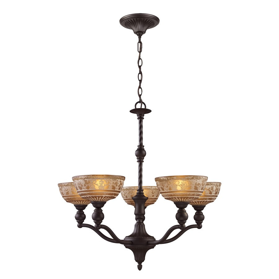 Atlas Lighting Norwich 28'' Wide 5Lt Chandelier, Oiled Bronze/Amber