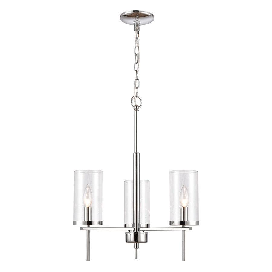 Atlas Lighting Oakland 19'' Wide 3Lt Chandelier, Chrome/Clear