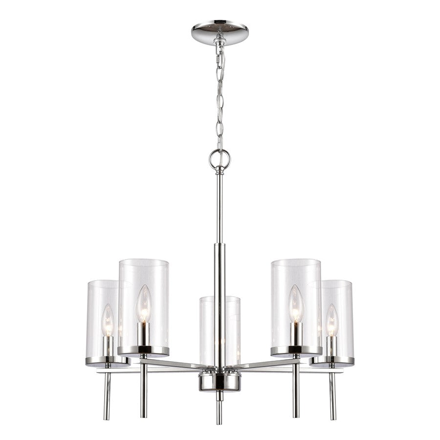 Atlas Lighting Oakland 25'' Wide 5Lt Chandelier, Chrome/Clear