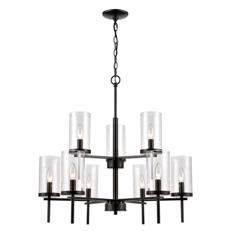 Atlas Lighting Oakland 28in 9-Light Chandelier | Modern Black and Clear Glass | Dining Room & Living Room | 28 x 28 x 28 in | Model CL11279-BK