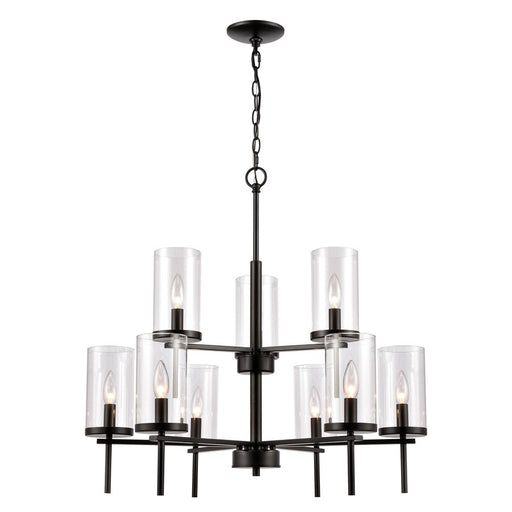 Atlas Lighting Oakland 28.5'' Wide 9Lt Chandelier, Black/Clear