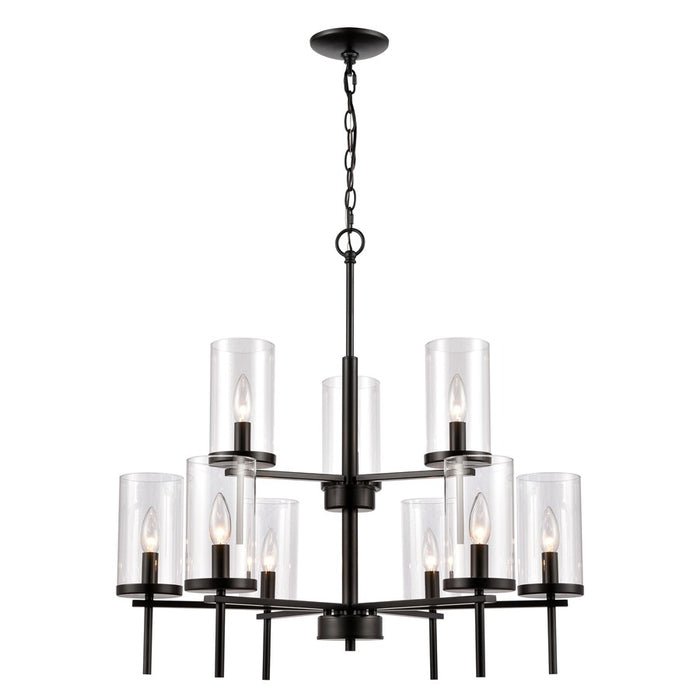Atlas Lighting Oakland 28.5'' Wide 9Lt Chandelier, Black/Clear