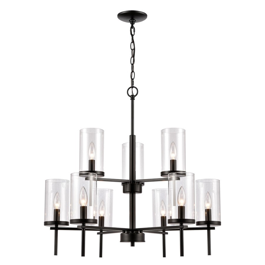 Atlas Lighting Oakland 28.5'' Wide 9Lt Chandelier, Black/Clear