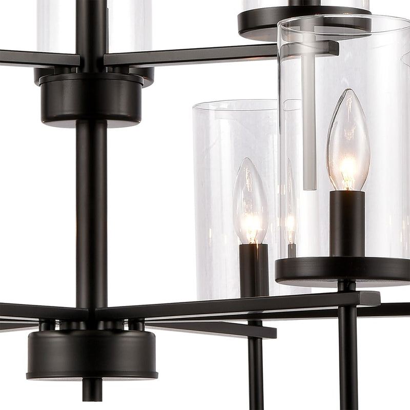 Atlas Lighting Oakland 28in 9-Light Chandelier | Modern Black and Clear Glass | Dining Room & Living Room | 28 x 28 x 28 in | Model CL11279-BK