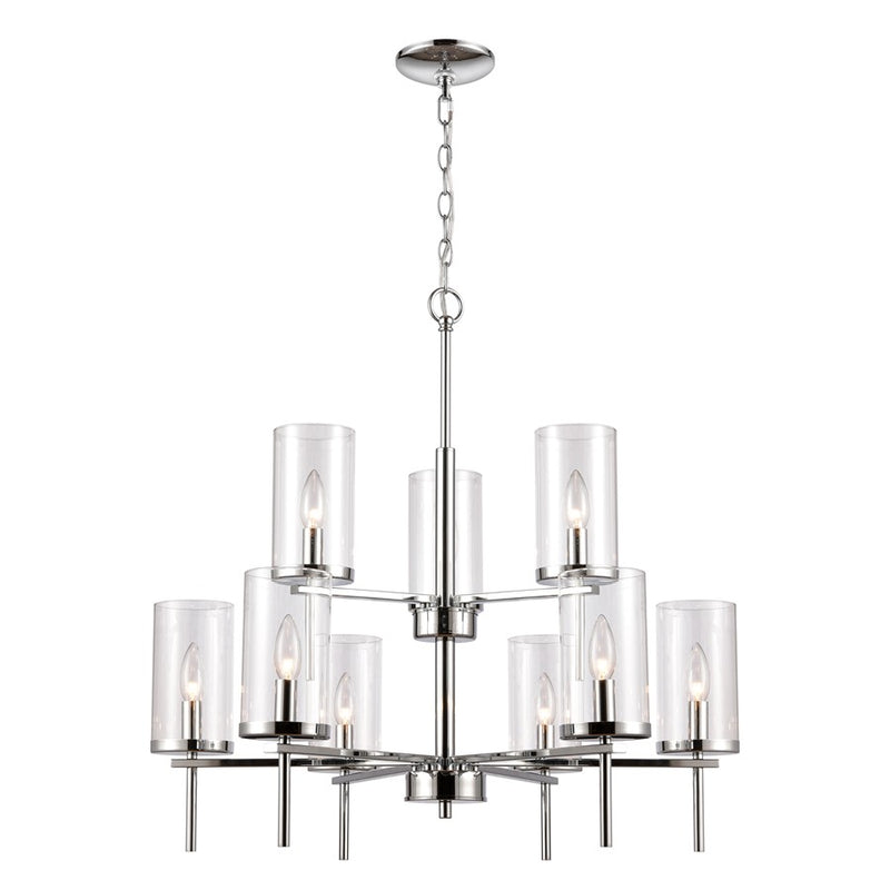 Atlas Lighting Oakland 28in 9-Light Chandelier | Modern Chrome and Clear Glass | Dining Room & Living Room | 28 x 28 x 28 in | Model CL11279-CH
