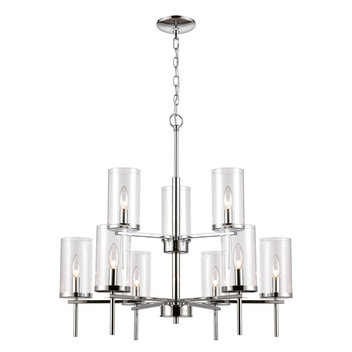 Atlas Lighting Oakland 28.5'' Wide 9Lt Chandelier, Chrome/Clear