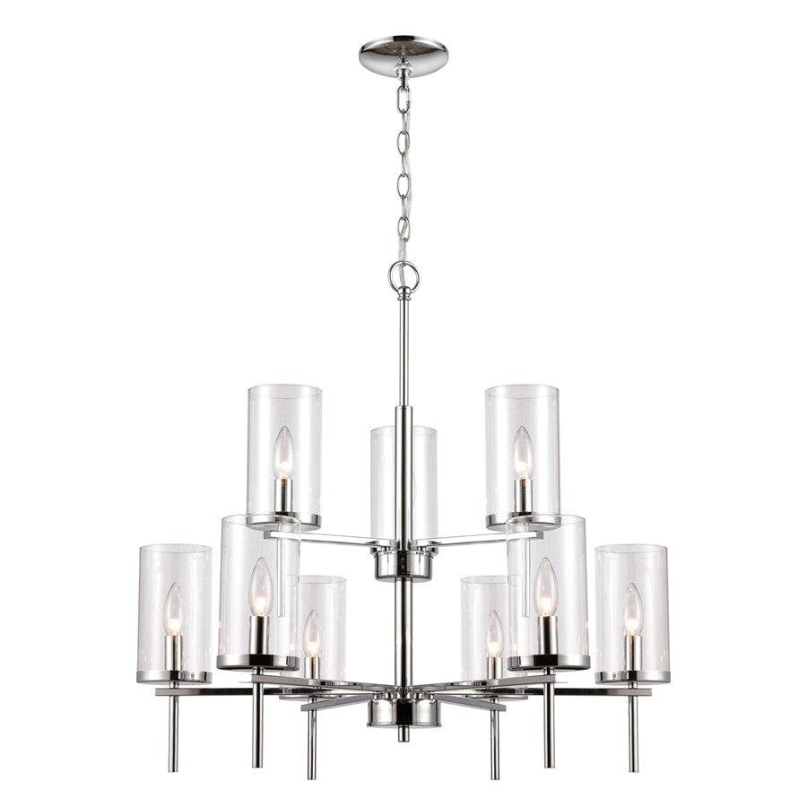 Atlas Lighting Oakland 28.5'' Wide 9Lt Chandelier, Chrome/Clear