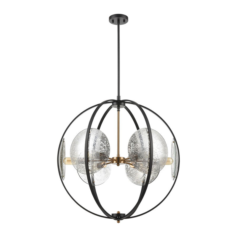 Atlas Lighting Oriah 28in 6-Light Chandelier | Modern Matte Black and Satin Brass with Silver Mercury Glass | Dining Room & Living | Model CL11280-BK