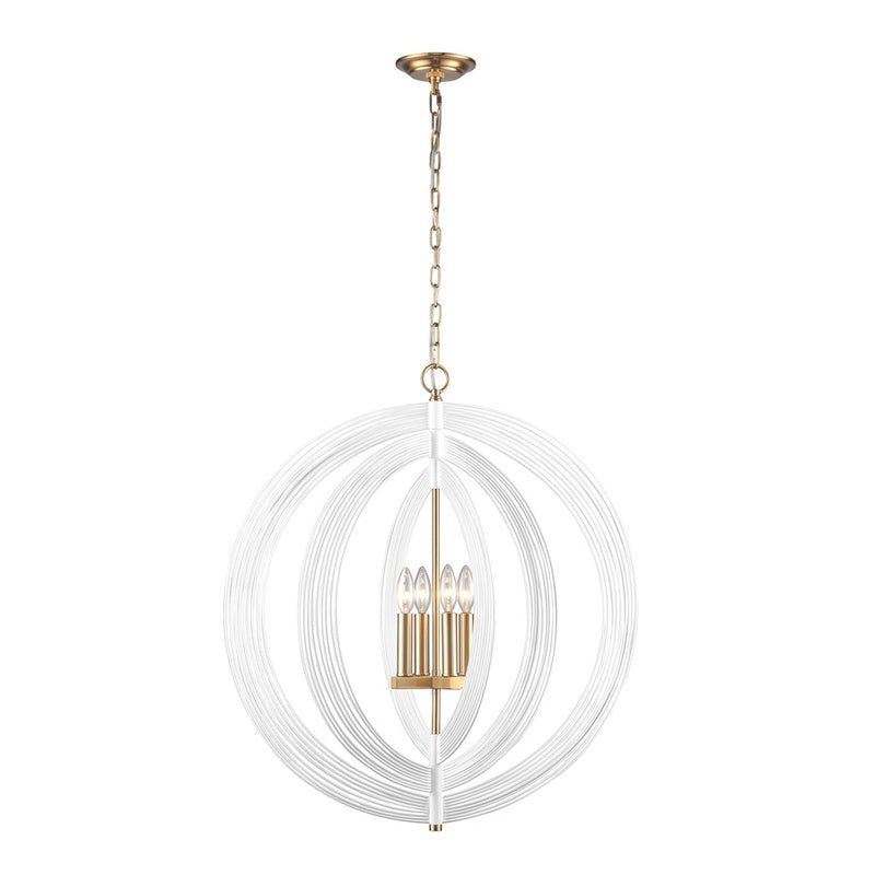 Atlas Lighting Orme 27in 4-Light Chandelier | Modern White and Satin Brass Metal | Dining Room & Living Room | 27 x 27 x 30 in | Model CL11281-WH