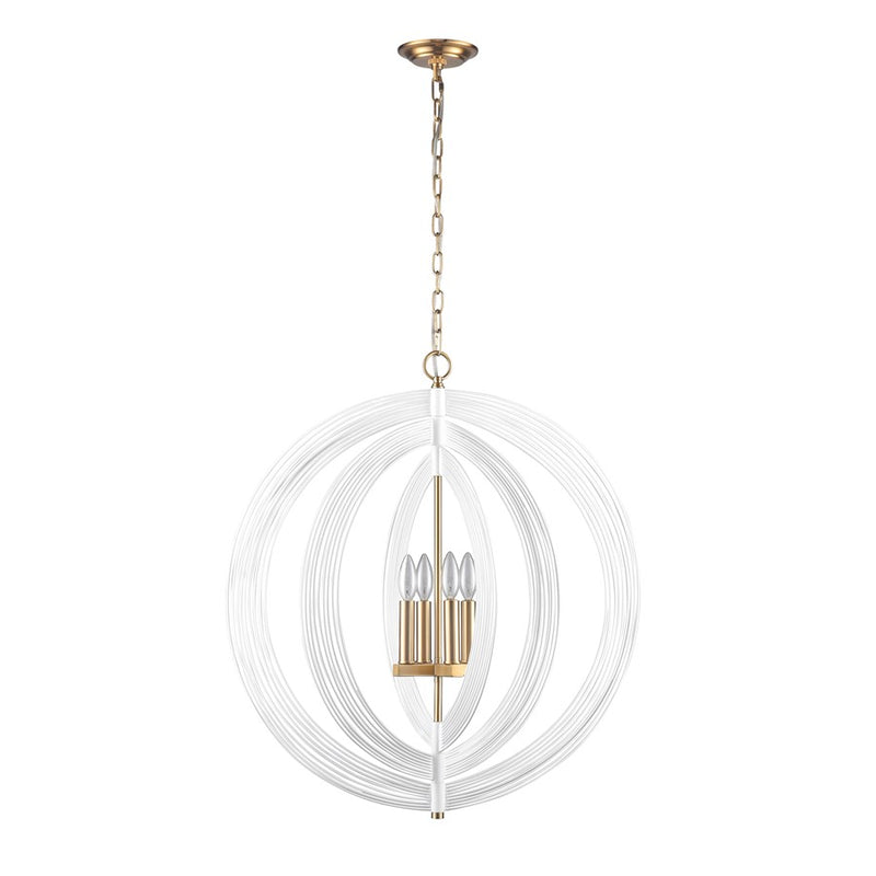 Atlas Lighting Orme 27in 4-Light Chandelier | Modern White and Satin Brass Metal | Dining Room & Living Room | 27 x 27 x 30 in | Model CL11281-WH