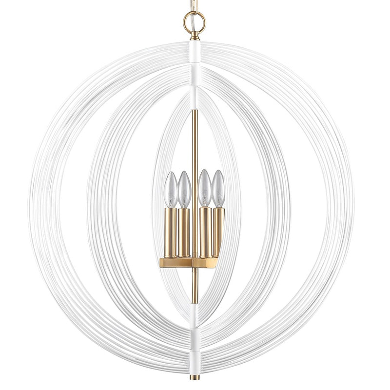Atlas Lighting Orme 27in 4-Light Chandelier | Modern White and Satin Brass Metal | Dining Room & Living Room | 27 x 27 x 30 in | Model CL11281-WH