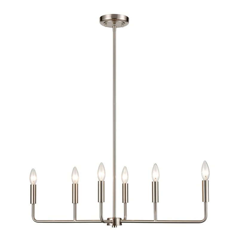 Atlas Lighting Park Slope 31in 6-Light Linear Chandelier | Transitional Brushed Nickel Metal | Dining Room & Kitchen Island | Model CL11291-NK