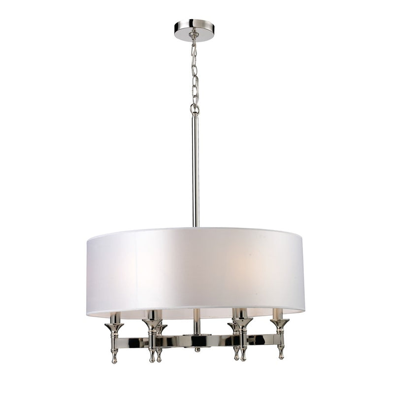 Atlas Lighting Pembroke 24in 6-Light Chandelier | Transitional Polished Nickel and Silver Fabric Shades | Dining Room & Living | Model CL11293-NK