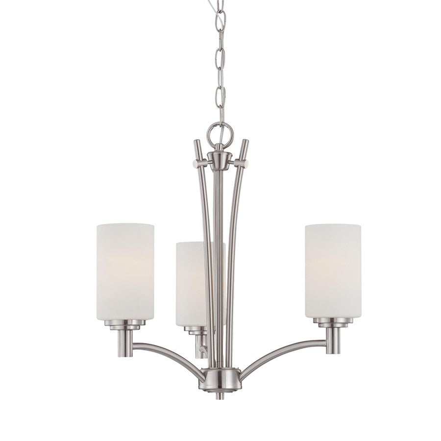 Atlas Lighting Pittman 20''W 3Lt Chandelier, Brushed Nickel/White