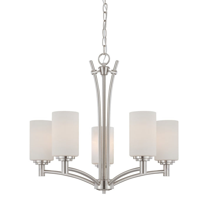 Atlas Lighting Pittman 24''W 5Lt Chandelier, Brushed Nickel/White
