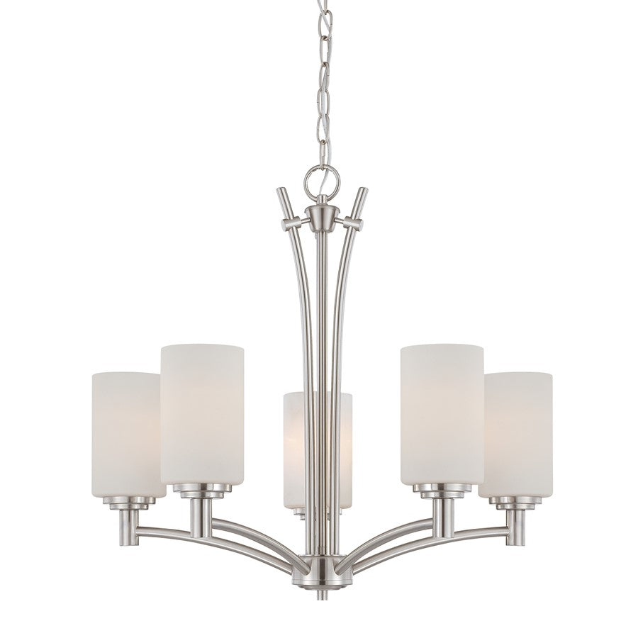 Atlas Lighting Pittman 24''W 5Lt Chandelier, Brushed Nickel/White