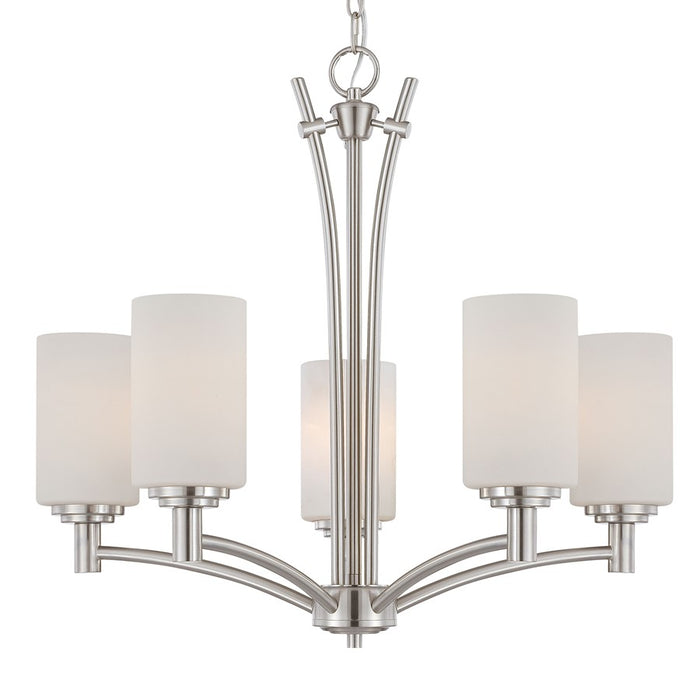Atlas Lighting Pittman 24''W 5Lt Chandelier, Brushed Nickel/White