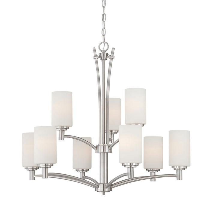 Atlas Lighting Pittman 31''W 9Lt Chandelier, Brushed Nickel/White