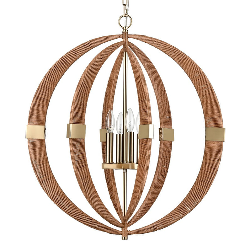 Atlas Lighting Pyrus 27in 4-Light Chandelier | Transitional Light Brown Rattan and Antique Brass | Living Room & Dining Room | Model CL11302-BN