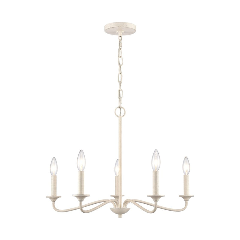 Atlas Lighting Quinn 24in 5-Light Chandelier | Transitional Antique White Metal | Dining Room & Living Room | 24 x 24 x 17 in | Model CL11303-WH