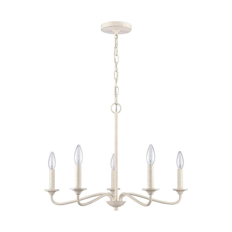 Atlas Lighting Quinn 24in 5-Light Chandelier | Transitional Antique White Metal | Dining Room & Living Room | 24 x 24 x 17 in | Model CL11303-WH