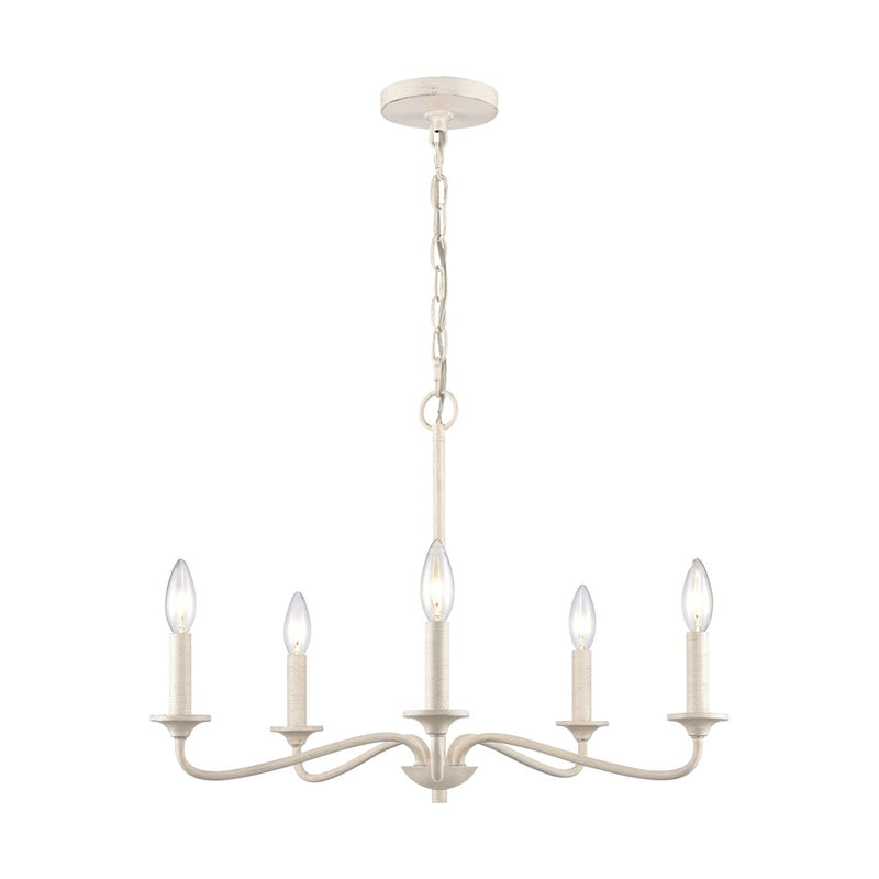 Atlas Lighting Quinn 24in 5-Light Chandelier | Transitional Antique White Metal | Dining Room & Living Room | 24 x 24 x 17 in | Model CL11303-WH
