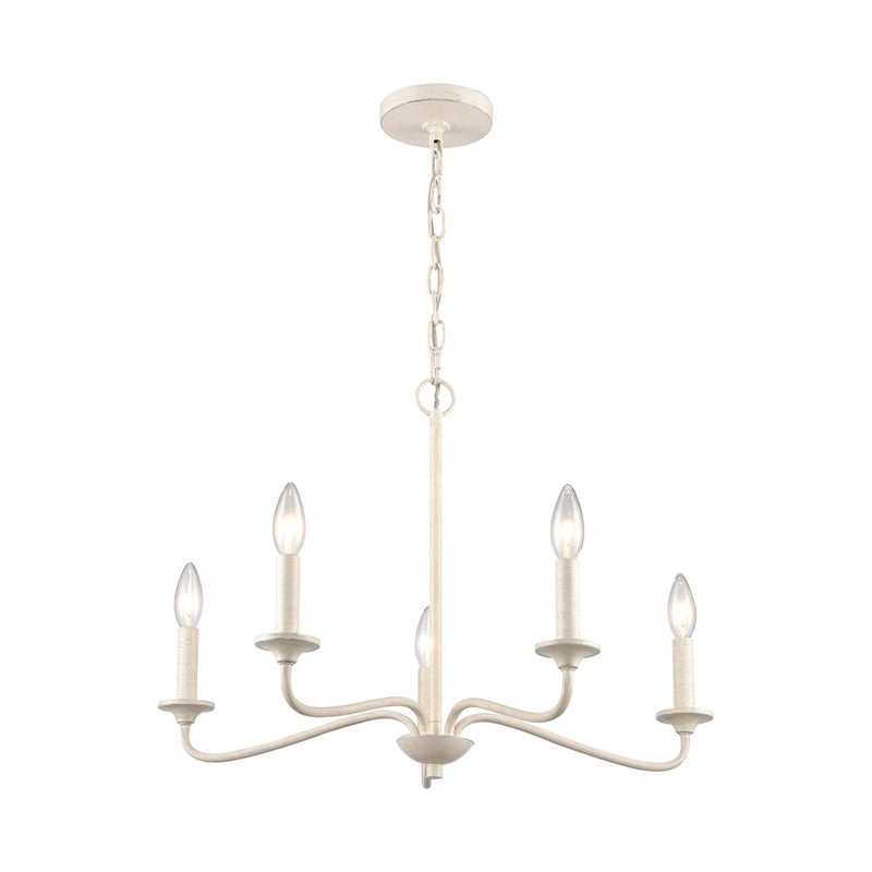 Atlas Lighting Quinn 24in 5-Light Chandelier | Transitional Antique White Metal | Dining Room & Living Room | 24 x 24 x 17 in | Model CL11303-WH