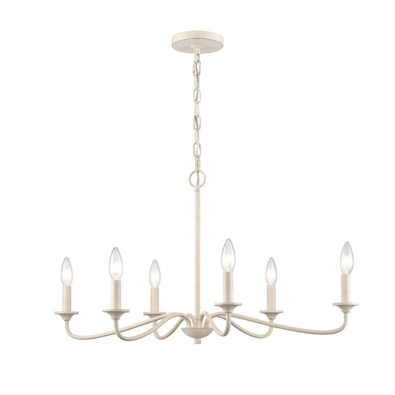Atlas Lighting Quinn 30in 6-Light Chandelier | Transitional Antique White Metal | Dining Room & Living Room | 30 x 18 x 16.75 in | Model CL11304-WH