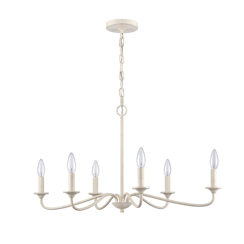 Atlas Lighting Quinn 30in 6-Light Chandelier | Transitional Antique White Metal | Dining Room & Living Room | 30 x 18 x 16.75 in | Model CL11304-WH