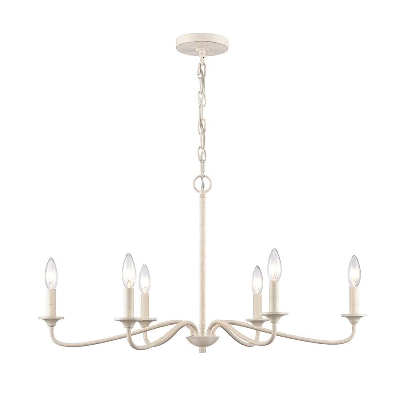 Atlas Lighting Quinn 30in 6-Light Chandelier | Transitional Antique White Metal | Dining Room & Living Room | 30 x 18 x 16.75 in | Model CL11304-WH