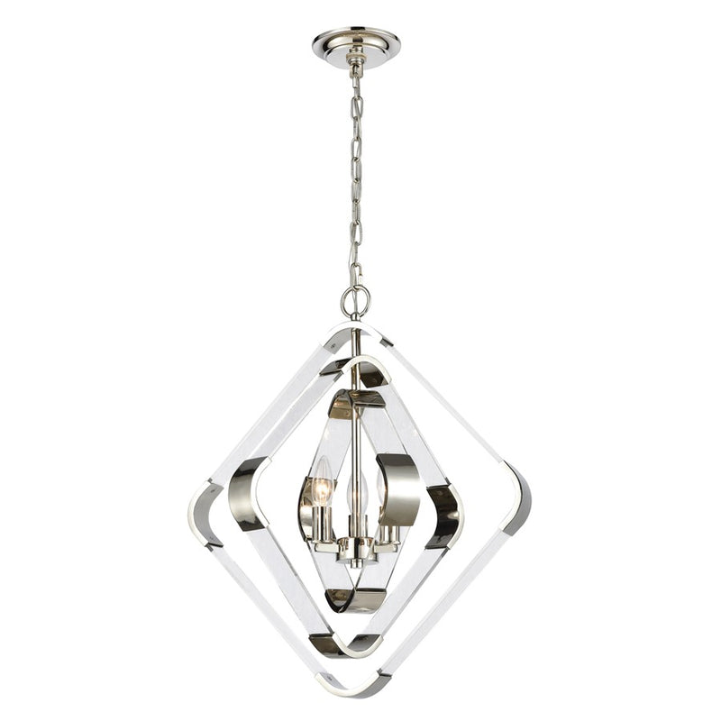 Atlas Lighting Rapid Pulse 20in 3-Light Chandelier | Modern Polished Nickel and Clear Acrylic | Dining Room & Kitchen Island | Model CL11306-NK