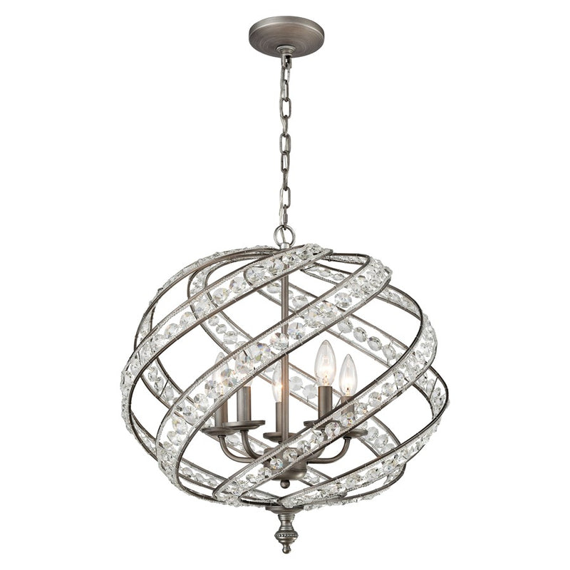 Atlas Lighting Renaissance 21in 5-Light Chandelier | Transitional Weathered Zinc and Clear Crystal | Dining Room & Foyer | Model CL11308-GY
