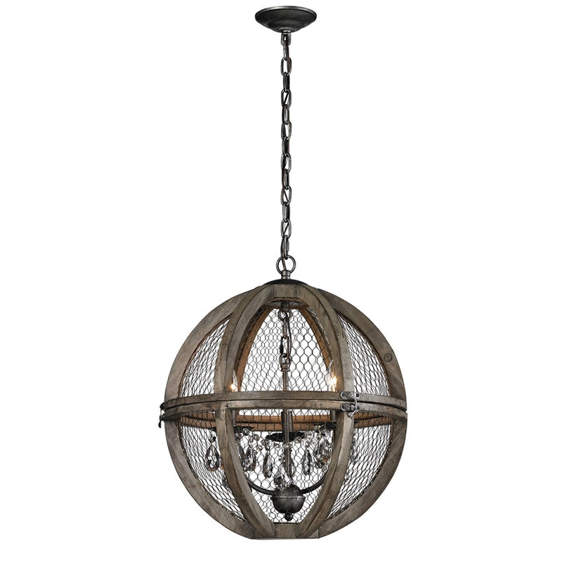 Atlas Lighting Renaissance Invention 18in 3-Light Chandelier | Transitional Aged Wood and Weathered Zinc | Dining Room & Kitchen | Model CL11309-BN